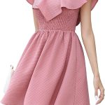 EXLURA Women's Summer Ruffle Casual Dress V Neck Lace A Line Backless Mini Dresses Flowy Wedding Guest Party Sundresses